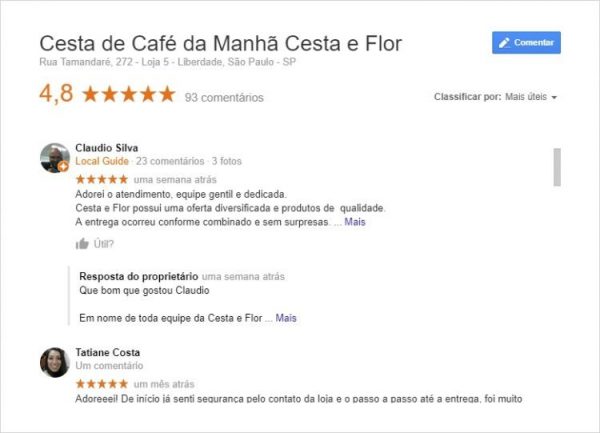 Comentários do Google Cesta e Flor