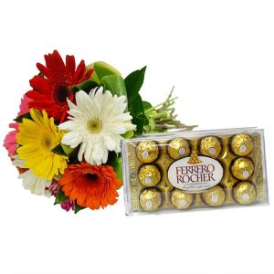 Buque de Gerbera com Ferrero Rocher