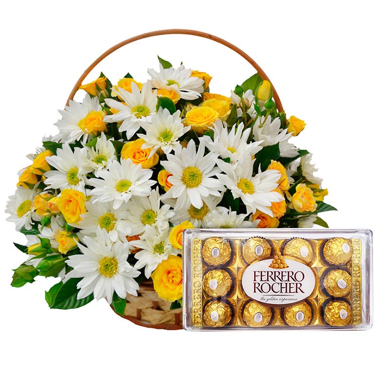 Cesta de Flores com Ferrero Rocher - Floricultura Cesta e Flor